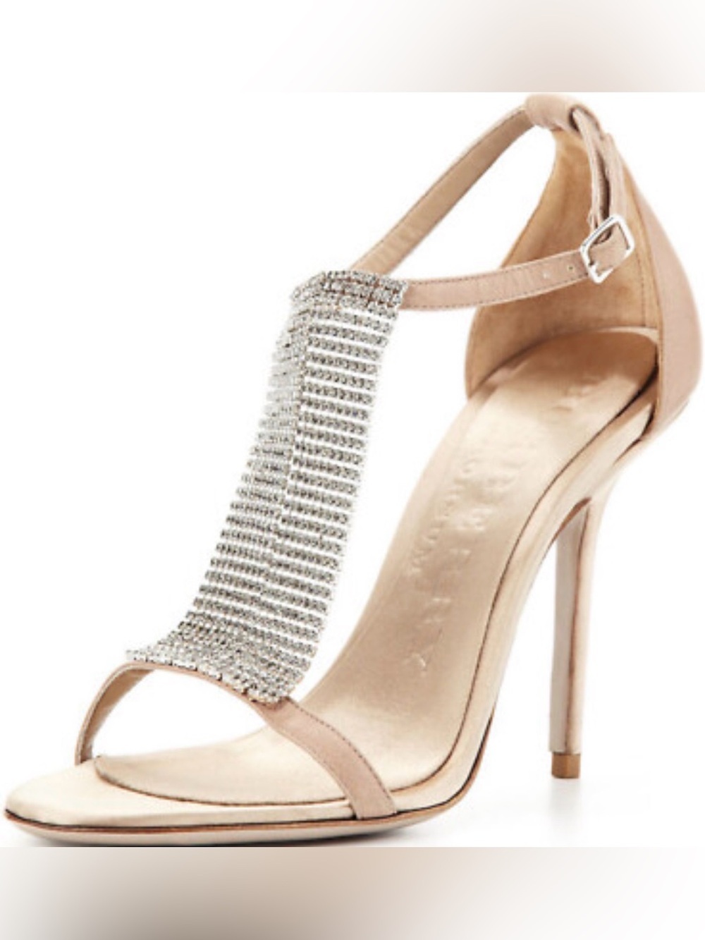 Burberry Blush Nude T-Strap Crystal Stiletto Sandals